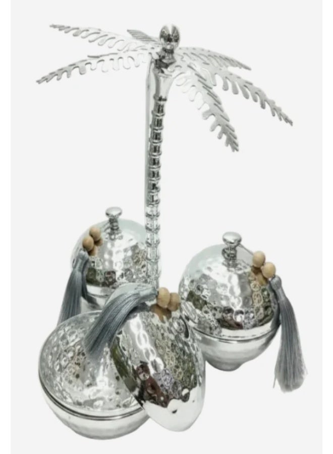 أي كي دي سي وعاء حلوى معدني بثلاثة أقسام من AKDC - طلاء فضي فاخر، وعاء تقديم مقسم للوجبات الخفيفة والحلويات، 30 سم - Image 2